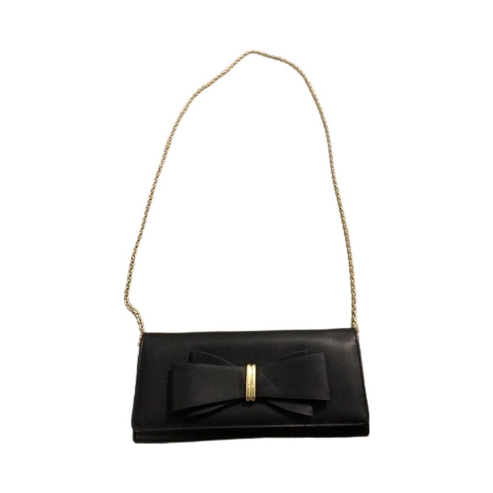 Betsey Johnson Black Clutch with Gold Chain and Bow